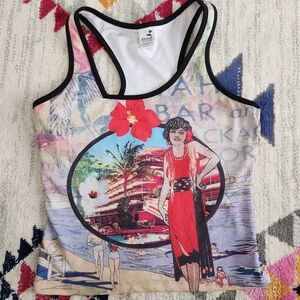 Vintage 90s Y2K Stretch Graphic Racer Back Crop Top Hawaiian Shirt Large